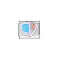 Macro detail of a stainless steel Italian charm link featuring a colorful cartoon computer - Retro Monitor Style (Y1168) / Blue/Pink