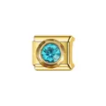 Vue détaillée du maillon de bracelet italien en acier doré avec une pierre bleue - Maillon Pierre de Naissance Bleu Ciel (Y1689) / Or