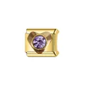 Vue rapprochée d'un maillon de bracelet en or avec pierre cœur violette sertie. - Base Cœur Strass Violet (Y1660)