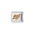 Macro view of Italian style heart and arrow charm link with inlaid clear crystals - Gold Cupid Heart Module (Y859) / Silver and Gold