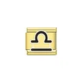 Detailed view of gold Italian charm link with black enamel Libra zodiac symbol. - Libra (Y2081) / Gold