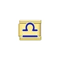 Gold Italian charm link featuring a blue Libra zodiac symbol for modular DIY bracelet - Libra (Y2093) / Gold/Blue