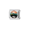 Macro detail view of stainless steel Italian charm link with Go Wild landscape design - Bracelet Link Module (Y561) / Go Wild Sunset (Y561)