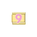 Dettaglio di una maglia per charm italiano dorata con il numero 9 in un rosa vivace - Numero 9 Rosa (Y2015) / Oro