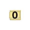 Macro dettagliata di un modulo charm italiano dorato con numero 0 nero per bracciali fai-da-te - Numero 0 Nero (Y2016) / Oro
