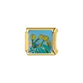 Detailed view of Italian charm module featuring yellow tulip pattern on gold frame - Yellow Tulip (L077)