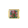 Close-up of a gold Italian charm link featuring a vibrant red tulip floral pattern - Pink Tulip (L078)
