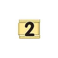 Primo piano di un charm italiano dorato con il numero 2 nero per bracciali DIY - Numero 2 Nero (Y2018) / Oro