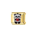 Detailed view of golden stainless steel Italian charm link with panda heart design - Panda Holding Heart (L080)