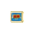 Detailed view of golden stainless steel Italian charm with blue cartoon owl design - Red-Eyed Creature on Blue (L082)