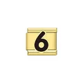 Vista dettagliata di una maglia charm italiana dorata con il numero 6 nero smaltato. - Numero 6 Nero (Y2022) / Oro