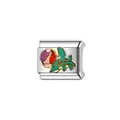 Detailed view of an Italian charm bracelet link with a colorful enamel rose design. - Rose Pattern (Y578)