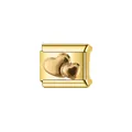 Close-up detail of gold-plated stainless steel Italian charm link featuring double heart motif - 3D Double Hearts (L087)