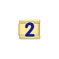 Dettaglio ravvicinato di un charm italiano placcato in oro con il numero due blu. - Numero 2 Blu (Y2028) / Oro