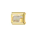 Detail of gold Italian modular charm with white enamel polar bear design - Polar Bear (L088)