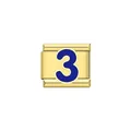 Vista dettagliata di un charm italiano dorato con il numero 3 in smalto blu. - Blu Numero 3 / Oro