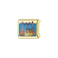 Detailed macro shot of a golden Italian modular charm with colorful guitar pattern - Cartoon Guitar (L089)
