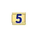 Maglia charm italiana con finitura dorata e numero cinque blu per bracciali componibili - Blu Numero 5 / Oro
