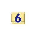 Vista dettagliata di una maglia charm italiana dorata con numero 6 blu - Blu Numero 6 / Oro
