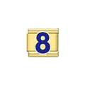 Maglia per bracciale italiano dorata con un numero otto blu decorativo al centro - Blu Numero 8 / Oro