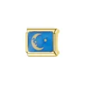 Detailed view of Italian charm link featuring a golden crescent moon and star on blue - Moon and Stars on Blue (L097)