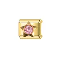Maillon de charme italien doré avec une étoile en cristal rose pour bracelets DIY - Pentagramme Or Strass Rose (Y1638)
