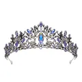 Detailed view of an elegant purple crystal bridal tiara with iridescent blue stones. - Antique Silver (Violet Stone)