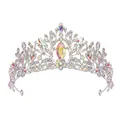 Detailed view of silver bridal tiara crown with iridescent AB crystals for weddings - Silver (AB Rhinestone)
