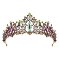 Vintage bronze bridal tiara with iridescent crystals for wedding hair decoration - Antique Gold (Red AB Stone)