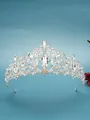 Detailed view of silver crystal bridal tiara with intricate marquise rhinestone patterns - Style M (HG899_M) / Clear Glass Rhinestone / Silver (White Zirconia)