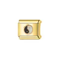 Vista detallada de un charm italiano dorado con símbolo de Yin Yang blanco y negro. - Yin Yang Dorado (Y816)