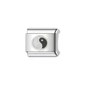 Primer plano de un eslabón de acero con símbolo Yin-Yang para pulseras italianas - Yin Yang Plateado (Y817)