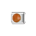 Detailed macro view of a stainless steel basketball charm for modular charm bracelets - Basketball Shape (Y540)
