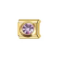 Détail de breloque italienne en acier doré avec pierre de naissance en cristal violet. - Maillon Pierre de Naissance Violet (Y1694) / Or
