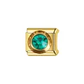 Vue détaillée d'un maillon de bracelet italien en acier doré avec pierre de naissance - Maillon Pierre de Naissance Vert (Y1695) / Or