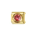Gros plan d'un module charm italien en acier doré avec une pierre de naissance rose - Maillon Pierre de Naissance Rose (Y1696) / Or