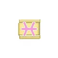 Charm modulare italiano da 9mm in oro con un simbolo zodiacale dei Pesci rosa - Pesci (Y2098)