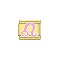 Dettaglio di un modulo Italian Charm da 9 mm dorato con segno zodiacale Leone rosa - Leone (Y2103)