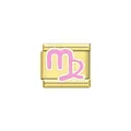 Dettaglio del modulo charm italiano da 9mm in oro con simbolo dello zodiaco della Vergine rosa - Virgo (Y2104)
