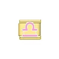 Dettaglio di un charm italiano da 9mm in oro con simbolo della Bilancia rosa - Bilancia (Y2105)