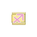 Dettaglio di una maglia per bracciale italiano da 9 mm dorata con Sagittario rosa. - Sagittario (Y2107)