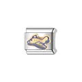 Detail of stainless steel Italian charm link featuring a blue and gold enameled airplane design - Gold Airplane Style (Y1145) / Gold