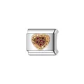 Detailed macro shot of silver modular charm with gold heart and red stone accents - Gold Heart with Red Stones (Y876) / Silver Gold and Red