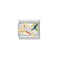 Detailed view of stainless steel Italian charm link with a colorful airplane design - Multicolor Airplane Style (Y1146) / Colorful