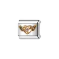 Close-up view of a heart with wings modular charm for Italian style DIY bracelets - Gold Winged Heart with Single Stone (Y878) / Silver and Gold