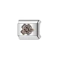 Detail of a silver Italian style DIY charm link with a sparkling four-leaf clover design - Silver Five-Stone Clover (Y881) / Silver
