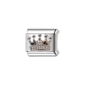 Close-up of silver-plated modular bracelet charm featuring an ornate crown design - Relief Crown Module (Y883) / Silver High Relief Crown