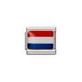 Close-up of Netherlands flag Italian charm link in durable stainless steel for DIY bracelets - Red White Blue Tri-color Flag (Y574)