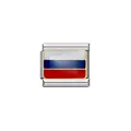 Close-up of a stainless steel Italian charm link featuring the Russian flag enamel - Russia Flag (Y580)