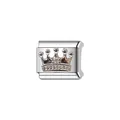 Close-up of stainless steel Italian charm link with elegant raised crown design detail - Relief Crown Module (Y883) / Silver High Relief Crown